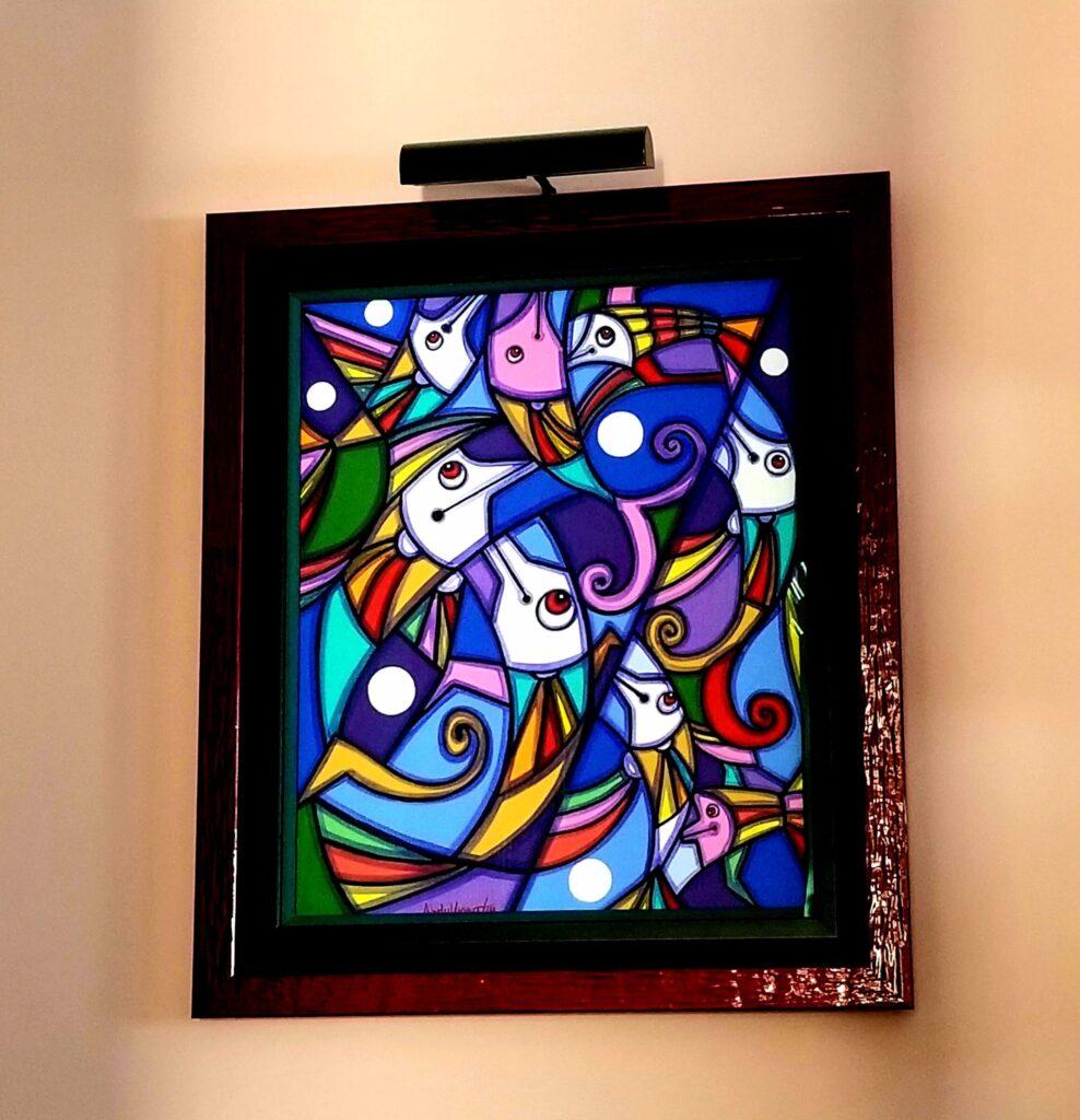 Color photograph of abstract painting in a frame