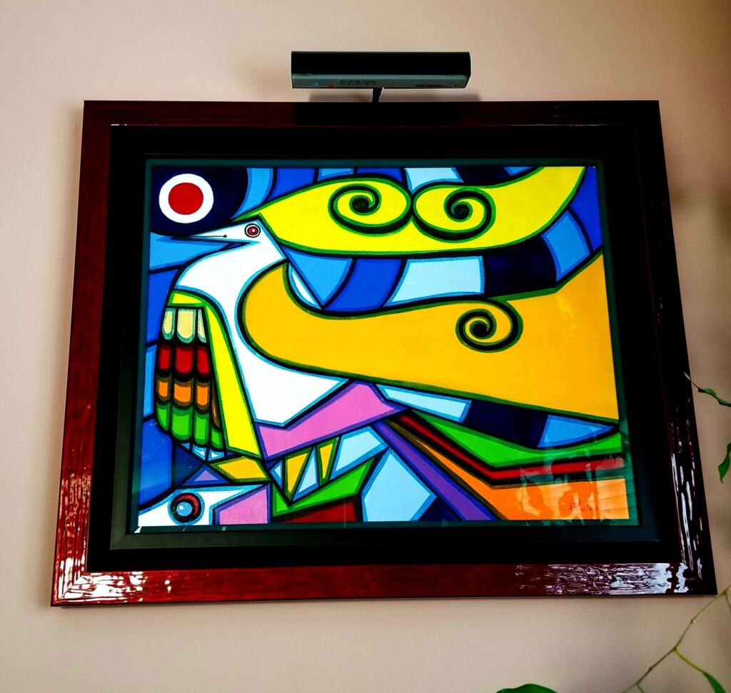 Color photograph of abstract painting in a frame