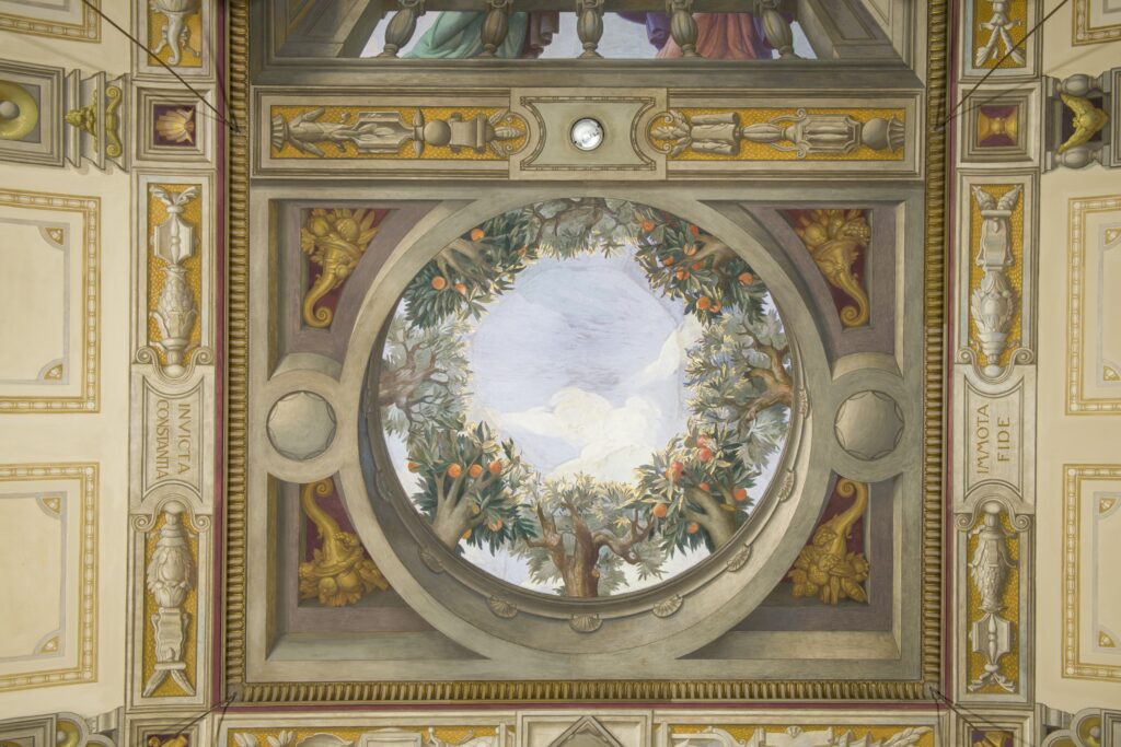 Rome - Mel Sembler Building - Conference Room - Ceiling decoration, detail of the oculus with orange and olive trees Rome - Mel Sembler Building - Conference Room - Ceiling decoration, detail of the oculus with orange and olive trees