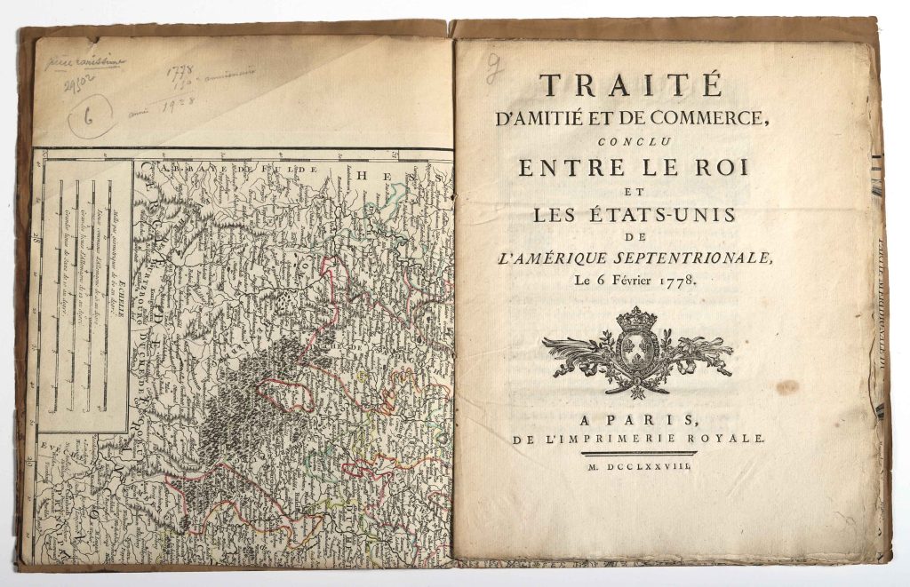 Original copy, French Royal Printing Office, Paris, 1778

U.S. Embassy Paris, France

Signed on February 6, 1778, this document, known as the Treaty of Amity and Commerce, along with the companion Treaty of Alliance (signed on the same day), formalized the alliance that secured France's military and financial support for America’s Revolutionary War effort. The treaties were negotiated by Benjamin Franklin, Silas Deane, and Arthur Lee, to guarantee mutual defense, establish an official commercial relationship, and recognize American independence.

The alliance was the most important diplomatic success of the Revolutionary War. It was crucial to the American victory, with French naval and military support, at the battle of Yorktown, Virginia, in 1781.

The treaty was signed at the Hôtel de Coislin, Silas Deane’s residence on Paris’s Place de la Concorde, adjacent to the location of today’s U.S. Embassy.

This original copy of the treaty is part of the Hugh Wallace Library collection at the U.S. Embassy in Paris.
